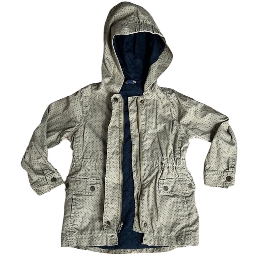 Baby Gap 100% Cotton Olive Green Anorak Jacket with Polka Dots, Size 5